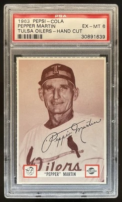 1963 PEPSI COLA PEPPER MARTIN HOF TULSA OILERS HAND CUT PSA 6 EX/MT - Image 1 of 2