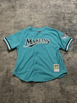 Camiseta deportiva de béisbol Mitchell & Ness verde azulado malla Dawson Marlins botón talla 2XL (52) Foto 1 de 4