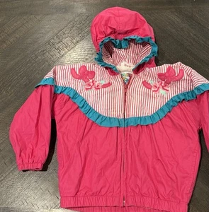 Vintage Jacket Kids Girls XS Colorful Windbreaker Zip 80s 90s Retro Bow Ruffle - Picture 1 of 6
