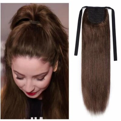 Ponytail Clip In 100% Real Human Hair Extension Drawstring Tie Up Hairpieces 80g - Image 1 of 4