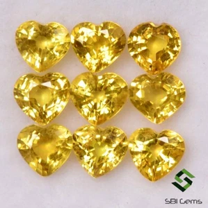 4x4 mm Natural Yellow Sapphire Heart Shape Cut Lot 09 Pcs Loose Gemstones - Picture 1 of 3