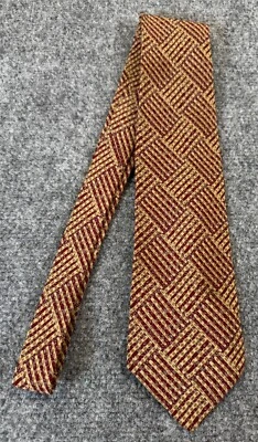 Emporio Armani Mens 100% Silk Necktie Red Gold Basket Weave Italy Designer 56" - Image 1 of 4