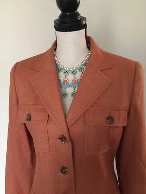 Jones New York Country Silk Jacket Blazer Burnt Orange Size 4 Three Button - Image 1 of 4