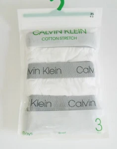 Calvin Klein 3 Pack Boys Cotton Stretch Briefs White & Gray Sz XS (4-5) -- New - Picture 1 of 1