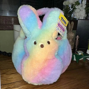 Peeps Plush Rainbow Striped Easter Bunny Basket NWT - Picture 1 of 9
