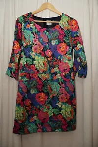Anthropologie HD in Paris lebendiges buntes Blumenmusterkleid 3/4-Ärmel Größe Small S - Bild 1 von 15