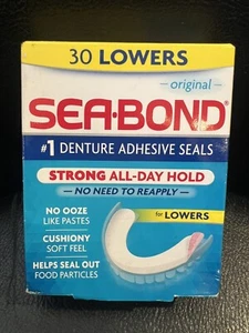 Sea Bond Secure Denture Adhesive Seals, Original 30 Lowers Free All Day Wear New - Picture 1 of 2