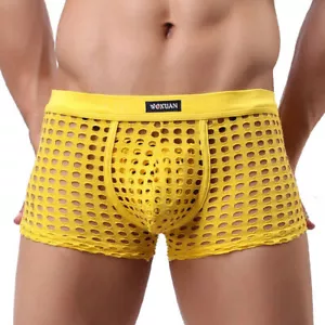 Men's See-through Underwear Boxer Shorts Breathable Fishnet Hollow Underpants - Picture 1 of 16