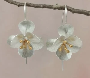 Anthropologie Earrings Flower Silver Plated Stainless Steel Drop Dangle New - Bild 1 von 6