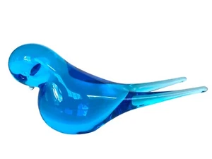 Vintage Art Glass Blue Bird, Svezia, FM Konstglas, Ronneby-figurina/peso carta - Foto 1 di 12