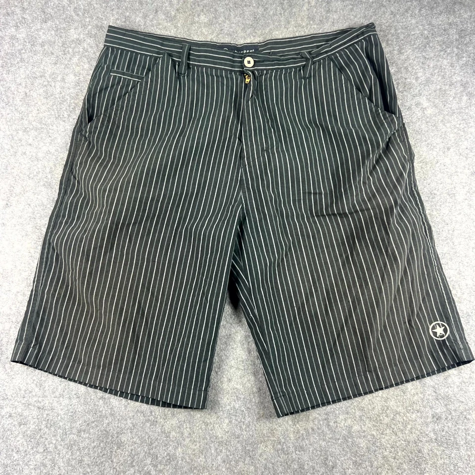 Converse Mens Bermuda Shorts Size XL Black Striped Outdoor Zip Fly Casual Logo - Image 1 of 4