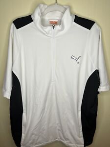 PUMA Golf Men’s 1/4 Zip Short Sleeve Storm Jacket, Size XL White/Black Stripe