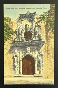 1940er Haustür zur Mission San Jose San Antonio Texas Postkarte nicht verschickt - Bild 1 von 6