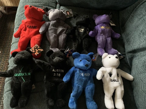 WWF ATTITUDE BEARS Brand New w/ tags complete set of 8 stone cold the rock mint Cover