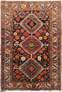 5x7 Rare Antique Shirrazz Rug 1910 Tribal Rug Antique Geometric Rug Black - Picture 1 of 10