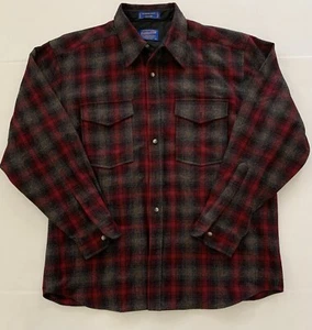 Camisa de exterior Pendleton 100 % lana virgen franela a cuadros para hombre L marrón rojo lavable - Imagen 1 de 7