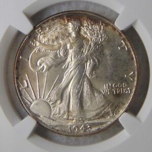 1943 Walking Liberty 50C Silver Half Dollar, NGC MS66, NICE COIN!!!