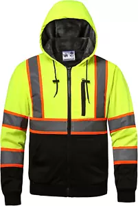 High Visibility Hoodie for Men,Class3 Hi Vis Hoodie,Fleece Lined Reflective Hood - Picture 1 of 6