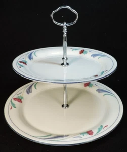 LENOX CHINASTONE POPPIES ON BLUE 2 TIER SERVING TRAY (MINT) - Picture 1 of 4