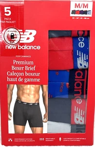 New Balance Men's Boxer Briefs Sz Medium 5-Pk Performance Premium Black Red Blue - Picture 1 of 12