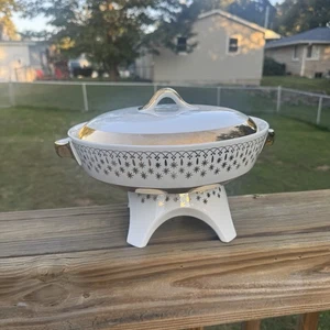 Flare-Ware by Hall China weißes Porzellan mit vergoldeten Akzenten Chafing Dish SEHR SELTEN - Bild 1 von 11