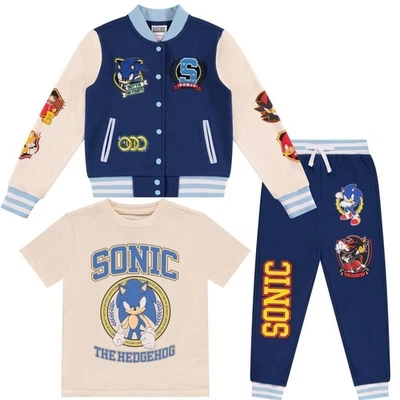 Chaqueta universitaria, camiseta y pantalones deportivos Sonic The Hedgehog para niños 3 piezas... Foto 1 de 4