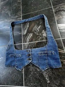 Vintage Y2K Last Kiss Denim Neckholder Top Damen Größe Large - Bild 1 von 8