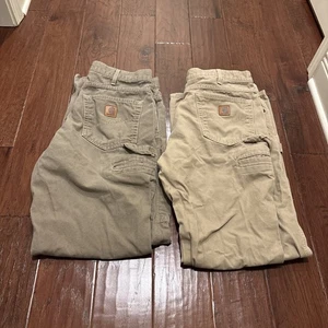 Lote De 2 Pantalones Carhartt Hombre 36x34 REAL 36x32 Marrón Oscuro Y Claro B159 - Imagen 1 de 13
