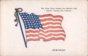 Patriotische amerikanische Flagge weht "Freiheit Gerechtigkeit unter Nationen" Original Vintage - Bild 1 von 2