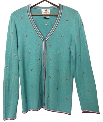 Quacker Factory Silk Floral Embroidered Button Cardigan Sweater Size M Daisies - Image 1 of 4