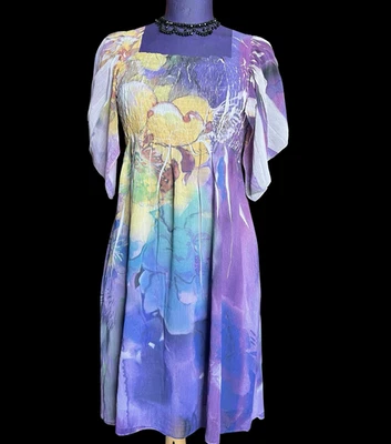 Unity Manga Flutter Vestido Hippie Verano Playa Acuarela Túnica XL Foto 1 de 4