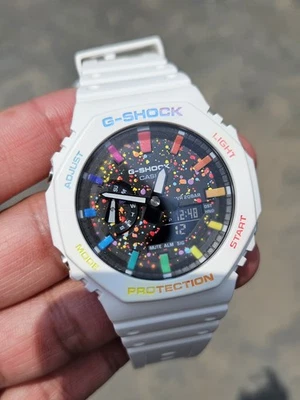 Custom Casio G-Shock GA-2100 Rainbow Dial White Mod|Limited Edition Style GALAXY - Image 1 of 4