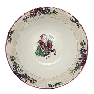 Cuenco para servir de gres vintage Fitz and Floyd Santa's List decoración de Navidad 1994 Foto 1 de 4