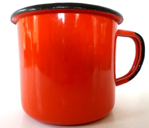 Vintage Orange Enamelware Mug Coffee Camping Made In Poland - Picture 1 of 6