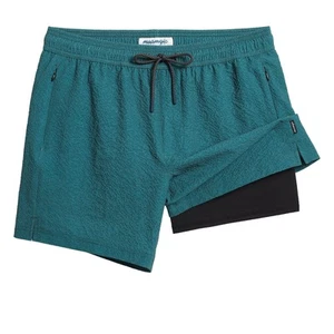 Men's Swim Trunks 5.5 inch Seersucker 2 in 1 Beach Shorts Quick Dry Bathing S... - Picture 1 of 7