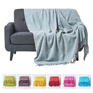Homescapes Hand woven 100% Pure Cotton Throws for Bed or Sofa Yellow Grey Purple - Picture 1 of 54