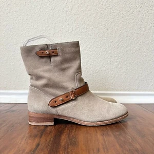 COACH Amy Boots Womens Sz 7B Taupe Suede Leather Pull On Motorcycle Rider Moto - Picture 1 of 11