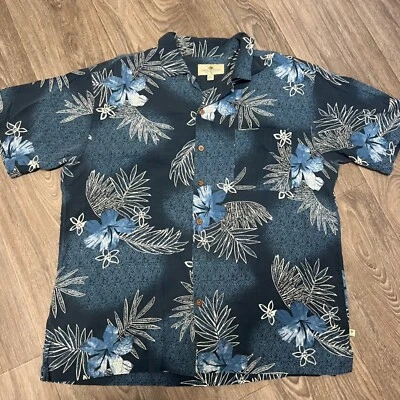 Camisa de seda con estampado floral hawaiano manga corta Island Shores talla XL 0093 Foto 1 de 4