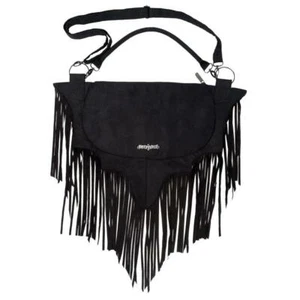 Kreepsville 666 Bat Wing Fringe Large Shoulder Bag Purse Black Faux Suede Gothic - Picture 1 of 5