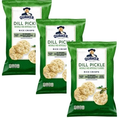 Patatas fritas de arroz Quaker eneldo pepinillo 3 oz bolsa patatas fritas (paquete de 3) Foto 1 de 4