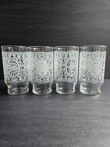 Vintage Barware Glasses Set Of 4 Raised White Lace Filigree Textured 5.25” Clear - Picture 1 of 15