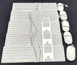 Complete Set✅Lot of 5 Apple A1243 Wired USB Keyboard & Apple A1152 Mighty Mouse - Picture 1 of 16