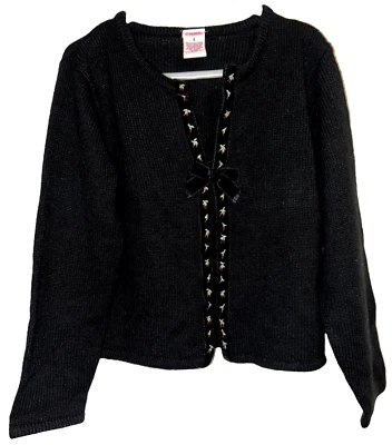 Gymboree Girls Vintage Size 6 Black cardigan sweater Cherry Ribbon Trim - Image 1 of 4