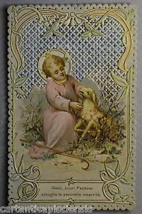 SANTINO MERLETTATO Gesù Bambino "Buon Pastore" Holy Card Canivet inizio '900 - Foto 1 di 1