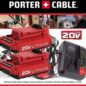 2PACK for PORTER CABLE 20V 20 Volt Lithium Battery /Charger Max PCC680L PCC685L - Picture 1 of 17