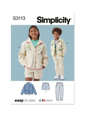 SIMPLICITY 3113 CHILDS GIRLS BOYS JACKET SHORTS PANTS Pattern Size S-L & XS-XL - Image 1 of 4