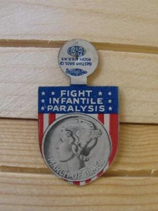 Vintage Fold Tab Litho Pin Button March of Dimes Fight Infantile Paralysis - Picture 1 of 3