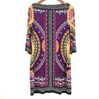 ECI Нью-Йорк платье 8 напечатано матовый Джерси эластичной Bell рукав многоцветный чехол - Изображение 1 из 4