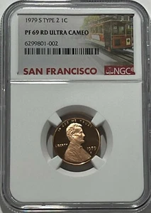 1979 S NGC PF69 RD Ultra Cameo Type 2 Proof Lincoln Penny Red 1c Cent Trolley Lb - Picture 1 of 3