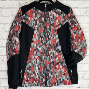 Lands End Squall Jacket Size L Red Geometric Jacket W/ Thumb Holes - Picture 1 of 8